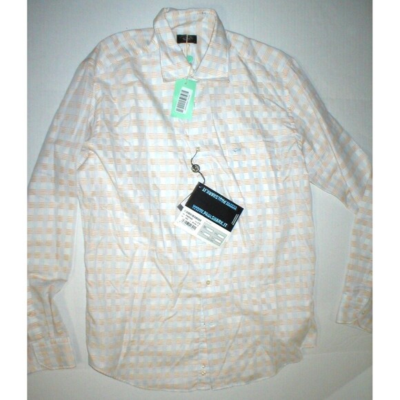 New Mens NWT Designer Paul Shark Button Down Shirt 43 XL White Blue Orange Italy - Picture 1 of 5